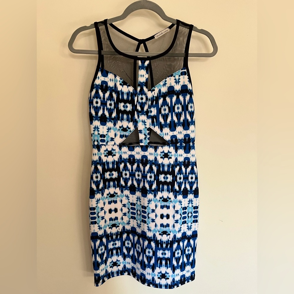 Charlotte Russe Aztec / tie dye blue party dress with mesh